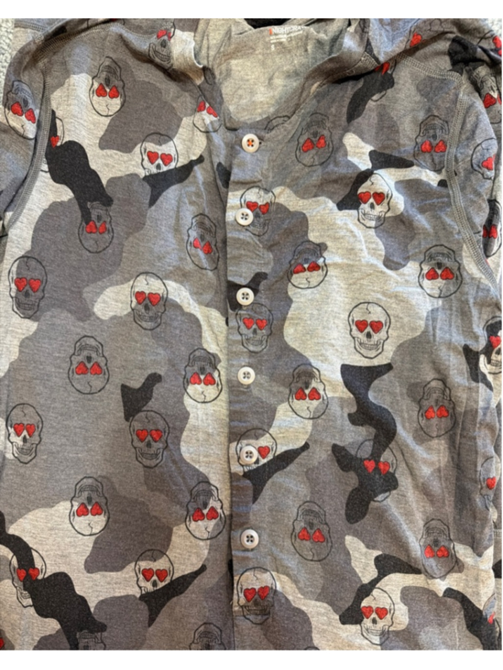 Men's SAXX Gray Camo Skull Nightcrawler One-Piece Lounging Pajamas Gamer Small